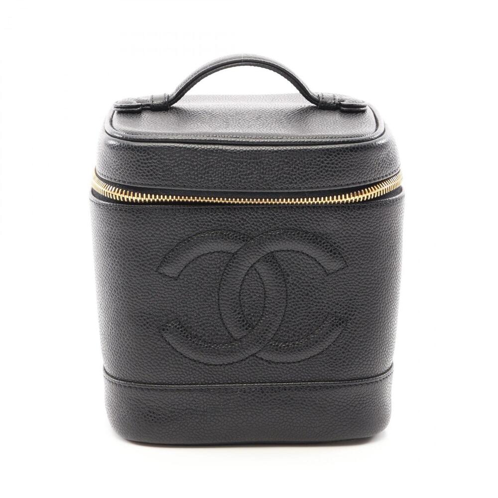 CHANEL Black Caviar Leather Logo Bag